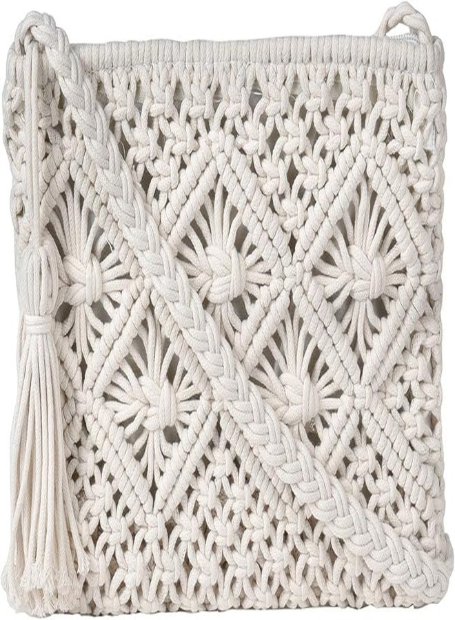 Urooz Womens Macrame Shoulder Bag, Knitting Handmade Weaving Handbag, Simple Hollow Beach Bag,Off- White - Size: Width 22 cm x Length 20cm Off White 1PIECE - Image 5